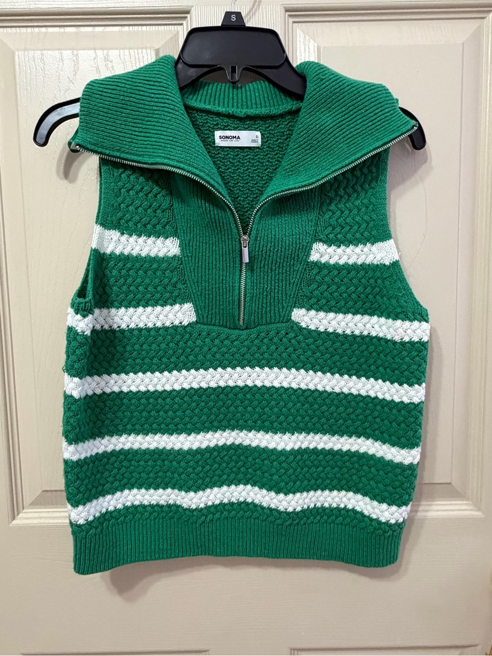 Sonoma Green & White Striped Knit Sweater Vest — S